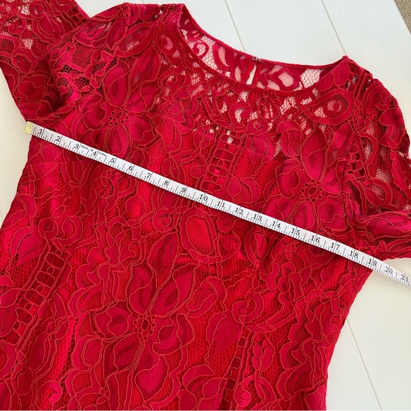 Antonio Melani Lace Midi Dress Womens 14 Red Floral Half Sleeve - Picture 10 of 12